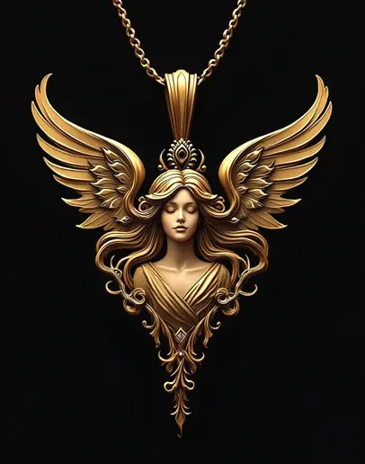Celestial Majesty — crowned gold angel talisman pendant