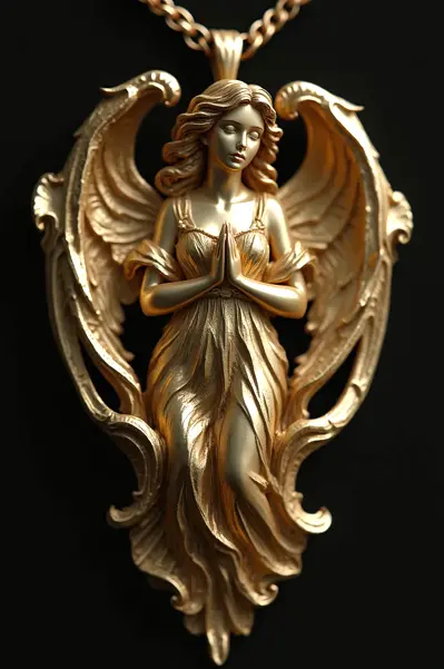 Wings of Devotion — praying gold angel talisman pendant